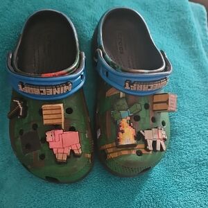 CROCS Kids Clogs - Green and Blue with Minecraft Theme